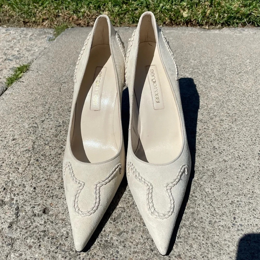 Rare⭐️ EUC Sergio Rossi Leather Suede Pointed Toe Pumps Size 10 - Picture 10 of 15